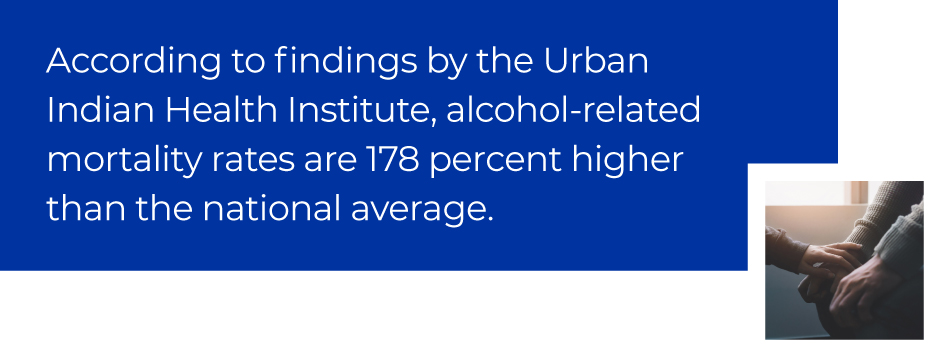 according to Indian Health Institute, alcohol-related death rates are 178% higher than national average