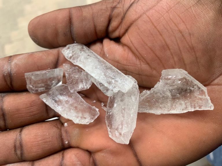 A handful of pure crystal meth.